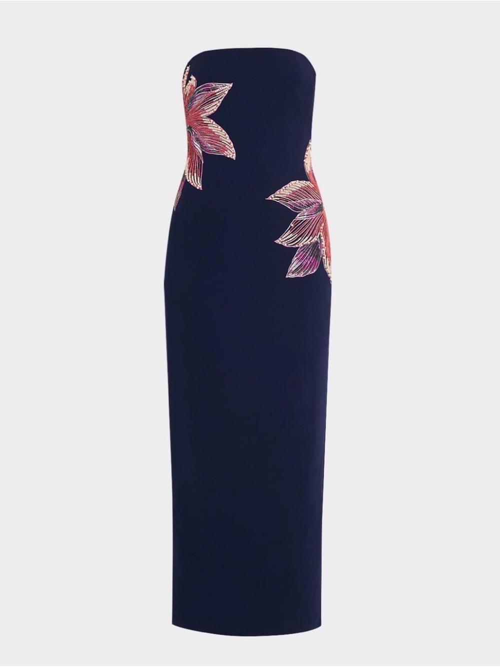 Aidan Mattox Strapless Floral Beaded Column Gown Navy Size 8 MSRP $395